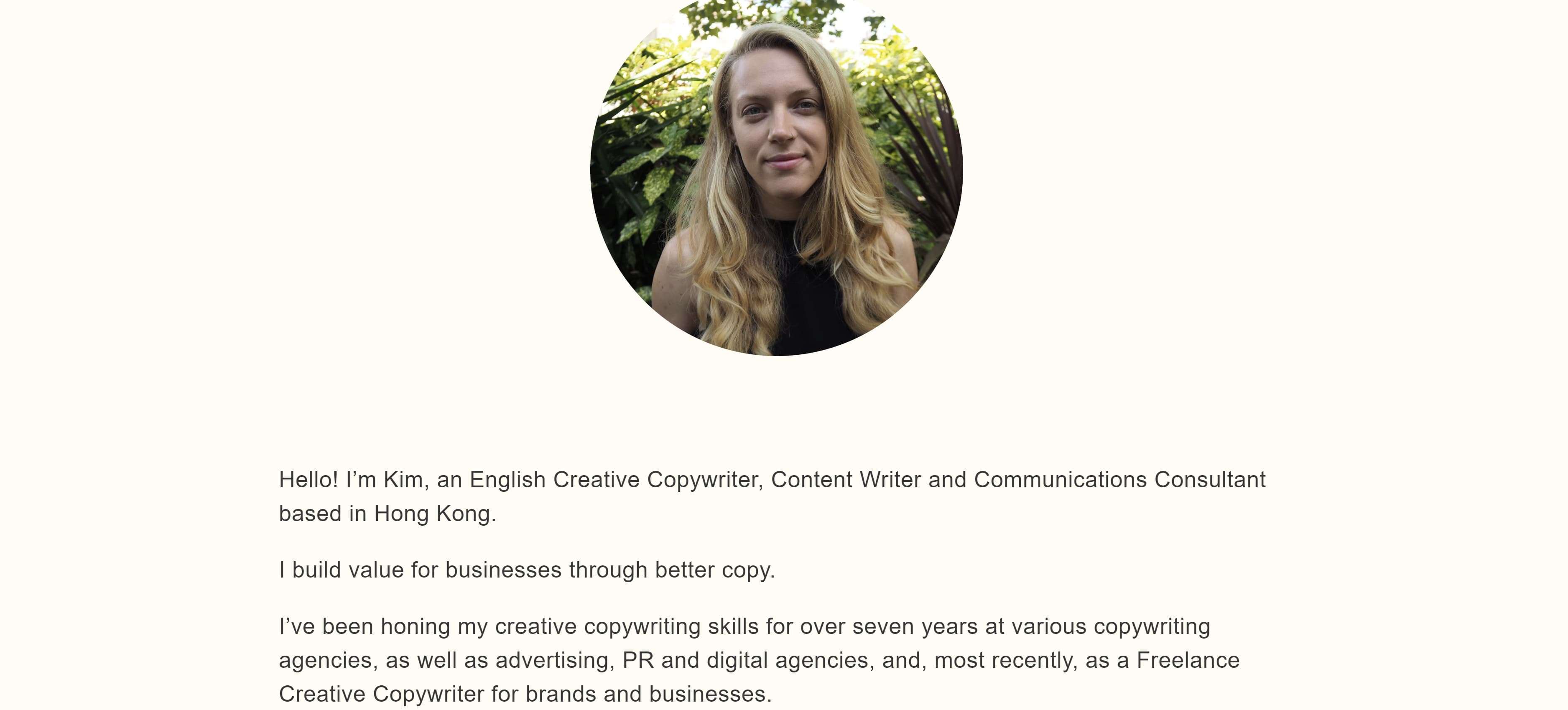 Copywriting portfolio example by Kim Hobson