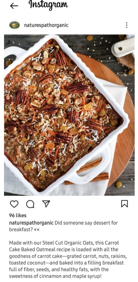 Natures Path Instagram Post Showcasing Recipe Photo