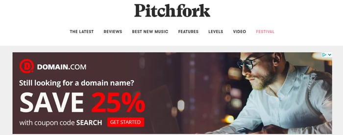 Banner ad on Pitchfork