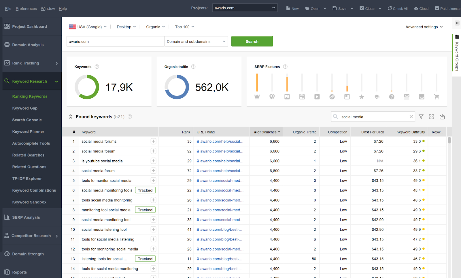 Rank Tracker by SEO Powersuite