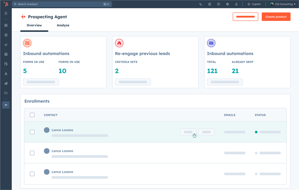 Breeze prospecting agent software showing overview dashboard 