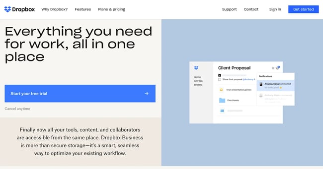 Dropbox website homepage