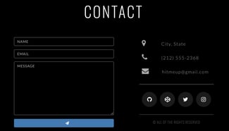 contact form with name email message and social media links