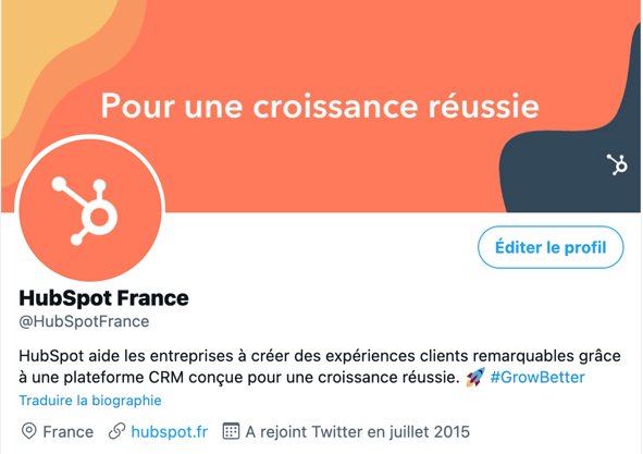 Profil HubSpot France sur Twitter