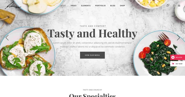 restaurant website templates: savory sample site reads 'tasty and healthy' 