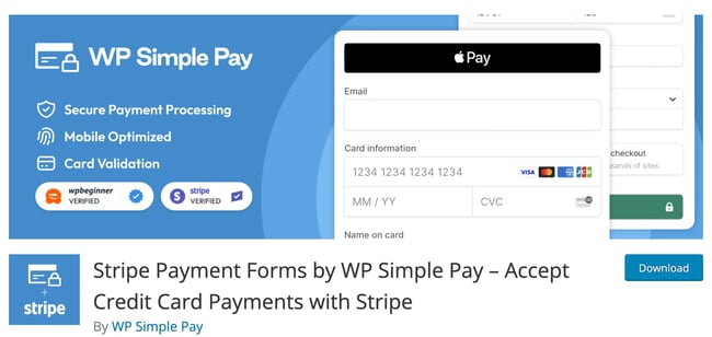 STRIPE plugin wordpress wp simple pay homepage on wordpress directory. 