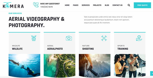 videographer theme wordpress kemera