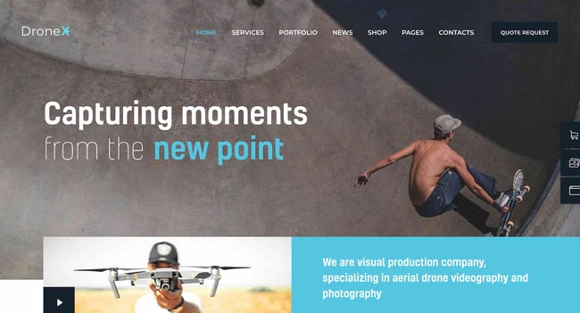 best videographer theme wordpress: dronex homepage 