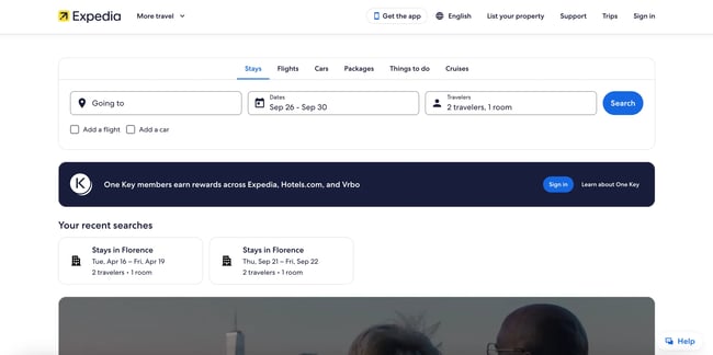 travel website design: expedia 