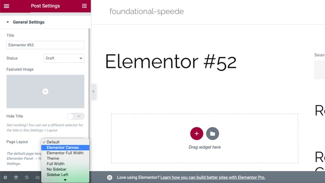 How to Create a Maintenance Mode Site With Elementor step 4: Select elementor canvas as page layout