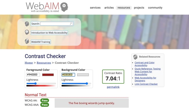 Selecting high contrasting text and background color using the Contrast Checker tool