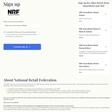 A screenshot of SmartBrief's newsletter with the National Retail Federation