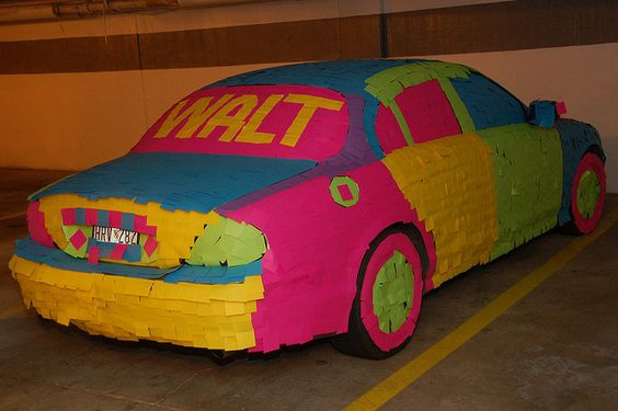 Office Prank: Sticky note covered car