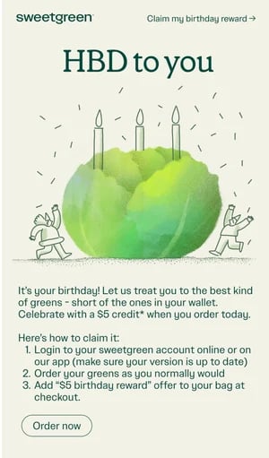 Sweetgreen happy birthday email