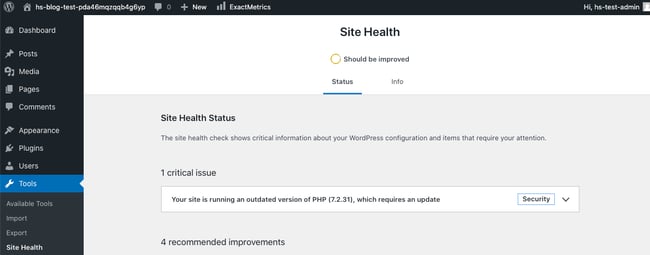 How to Fix the Wordpress MySQL Extension Error: check PHP version in WordPress dashboard