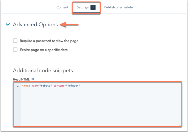 no index no follow in hubspot