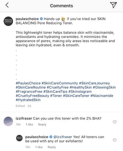 paula's choice replying to follower instagram comment