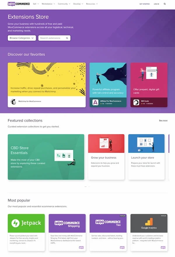 WooCommerce extensions homepage