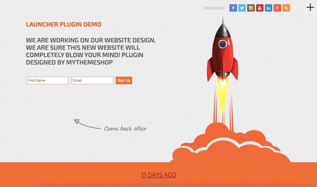 WordPress coming soon theme demo for Launcher theme