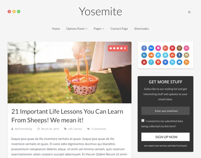 Yosemite theme demo with blog feed and sidebar