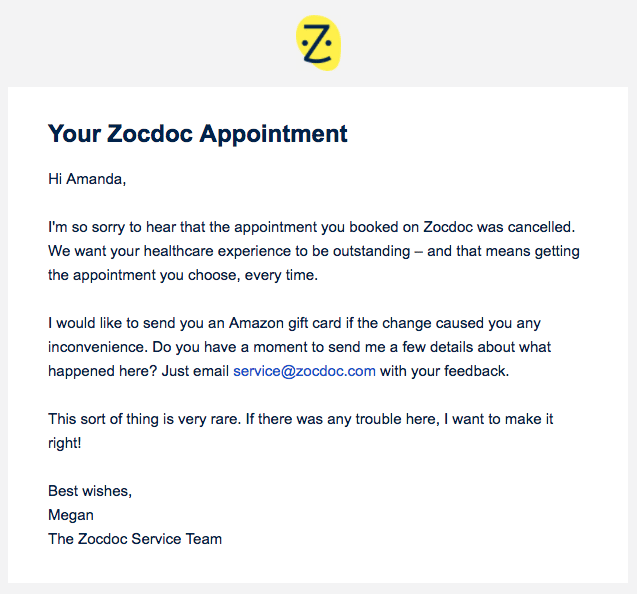 Zocdoc Apology.