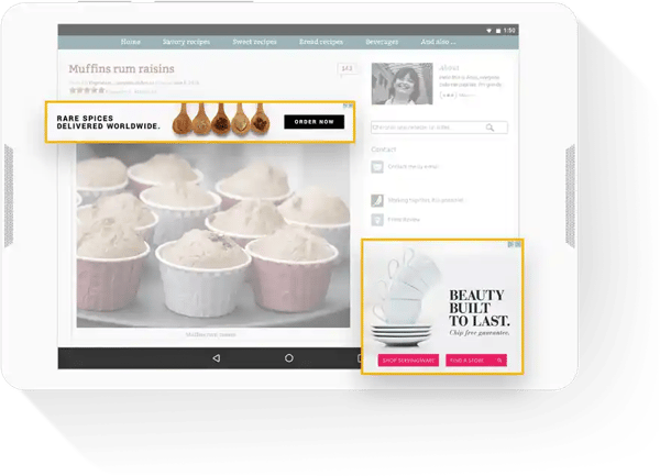 Google AdSense Ads on Recipe Website