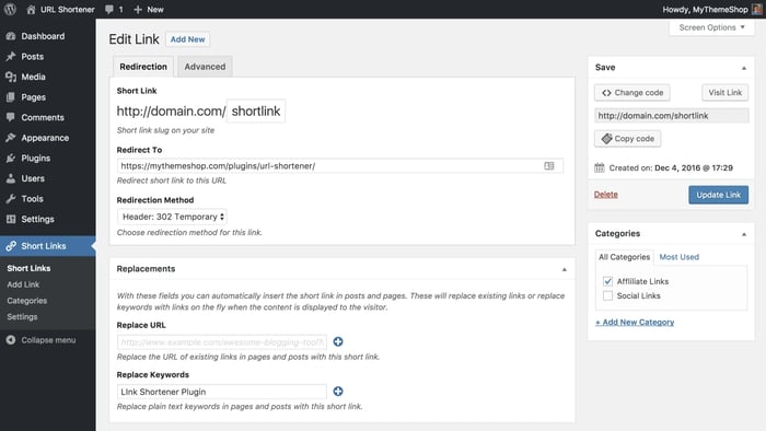 URL Shortener - WordPress link cloaking plugin