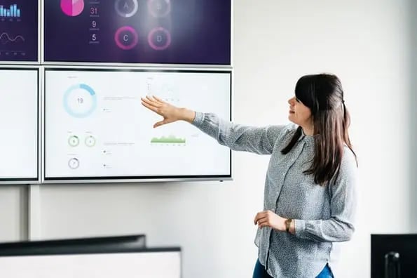 marketer standing in front of screen explaining agile metrics