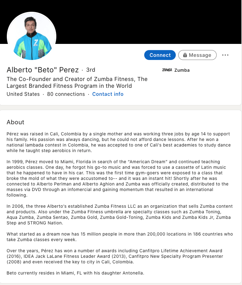 Alberto Perez professional bio example