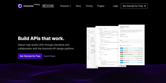 homepage of the API design tool insomnia