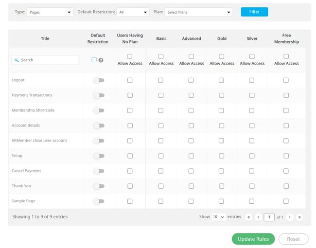 armember plugin content restriction setup screen