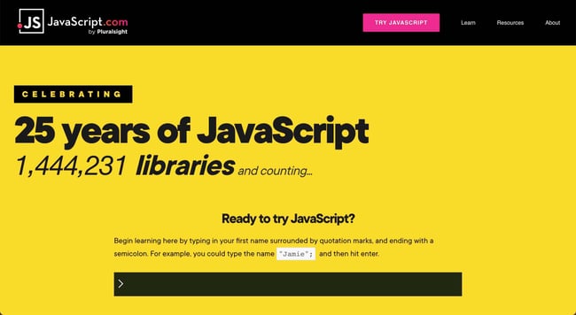 后端工具：使用这个最受欢迎的后端开发工具使用 JavaScript 构建您的下一个 Web 应用程序。图像显示了 javascript 主页。