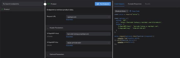 barcode lookup API feature. look up a product by bar code