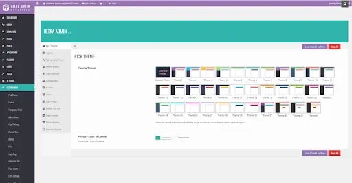 Ultra WordPress Admin dashboard plugin on theme selector view