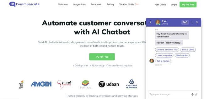 best ai chatbot example: kommunicate