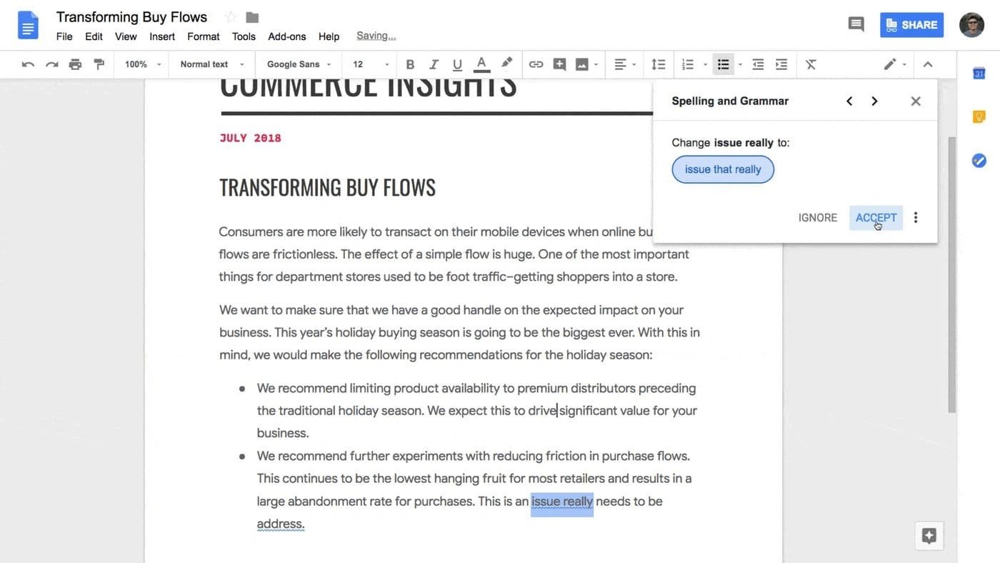 Grammar checker in google docs