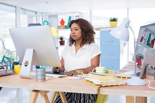 woman looking at best infographics