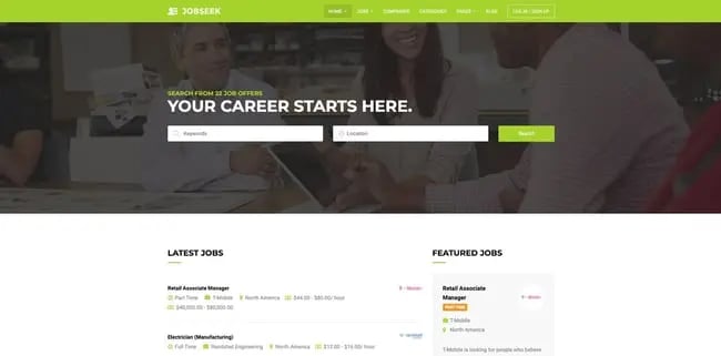 theme demo for the wordpress job board theme jobseek