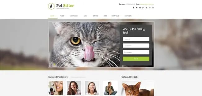 theme demo for the wordpress job board theme pet sitter