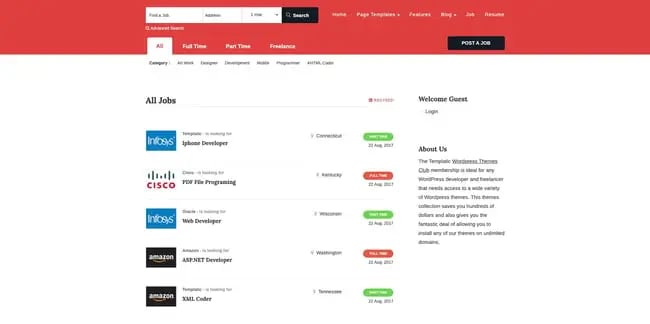 theme demo for the wordpress job board theme job board