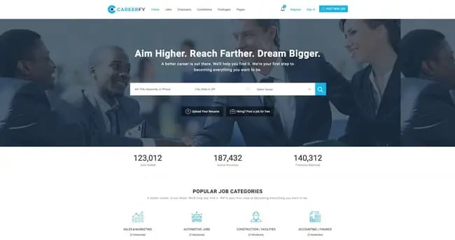 theme demo for the wordpress job board theme careerfy