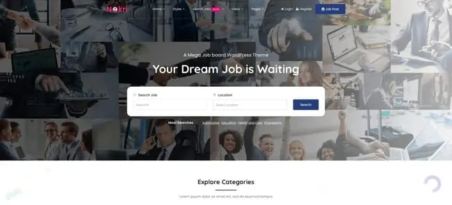 theme demo for the wordpress job board theme nokri