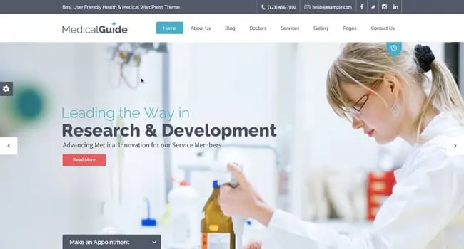 best wordpress health theme: MedicalGuide features popup to make an appointment