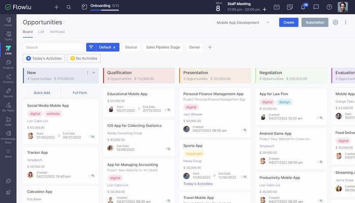 Sales management software: Flowlu dashboard