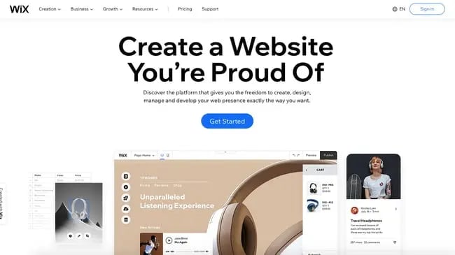 landing page of website builder  wix