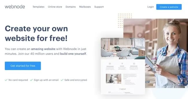 landing page of website builder WebNode