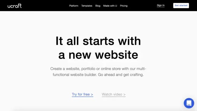 landing page of website builder Ucraft