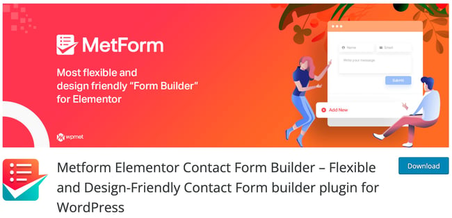 download page for the wordpress plugin metform for elementor