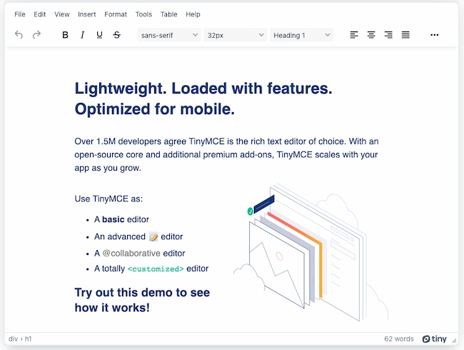 Best WYSIWYG editor example: TinyMCE