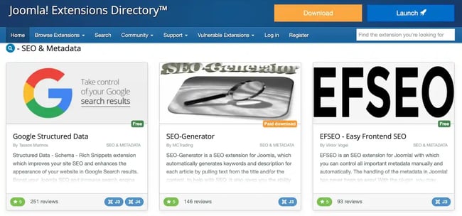 cms seo: the joomla extensions directory with SEO extensions
